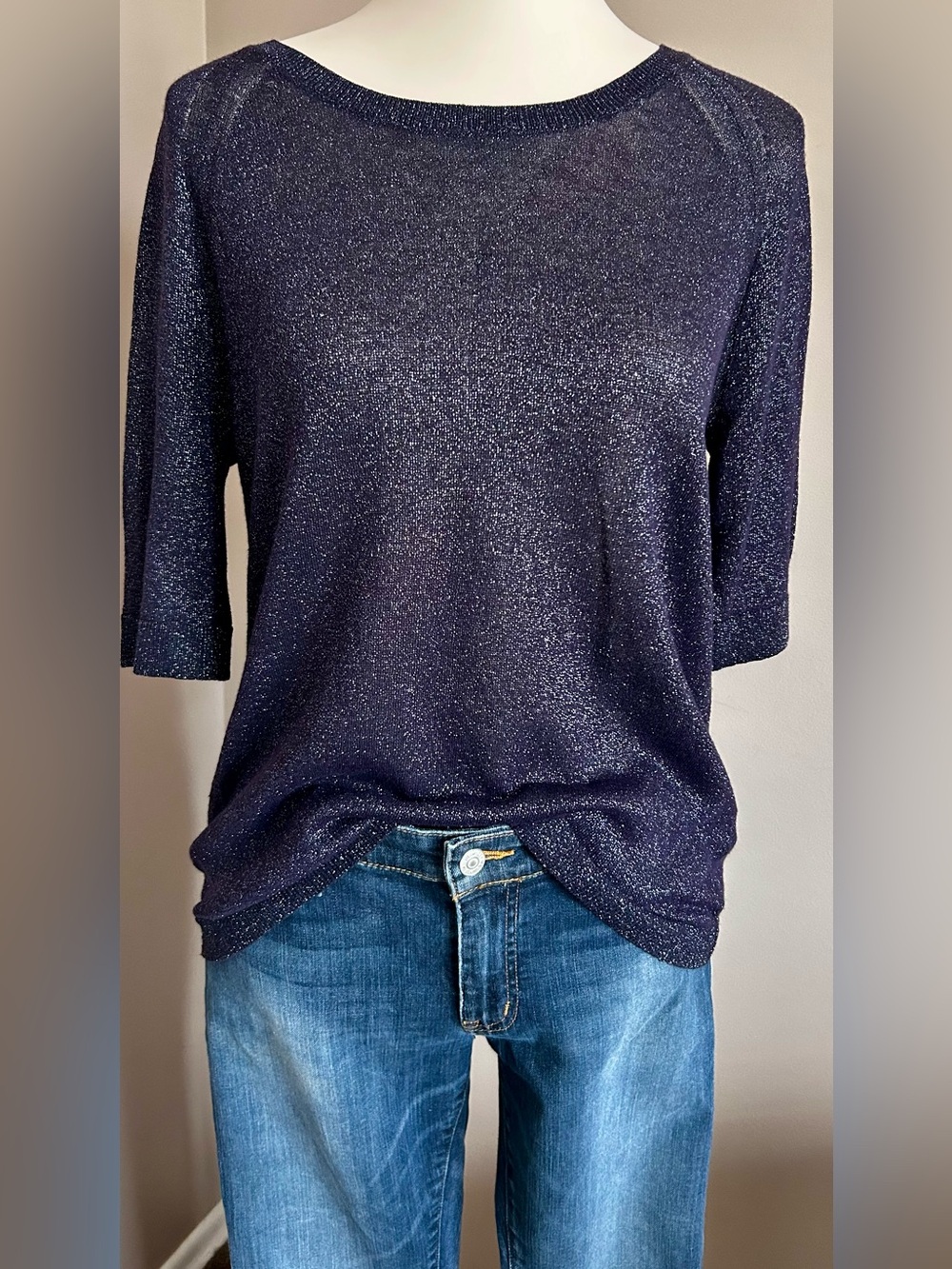 Gap Navy Shimmering Half-Sleeve Pullover